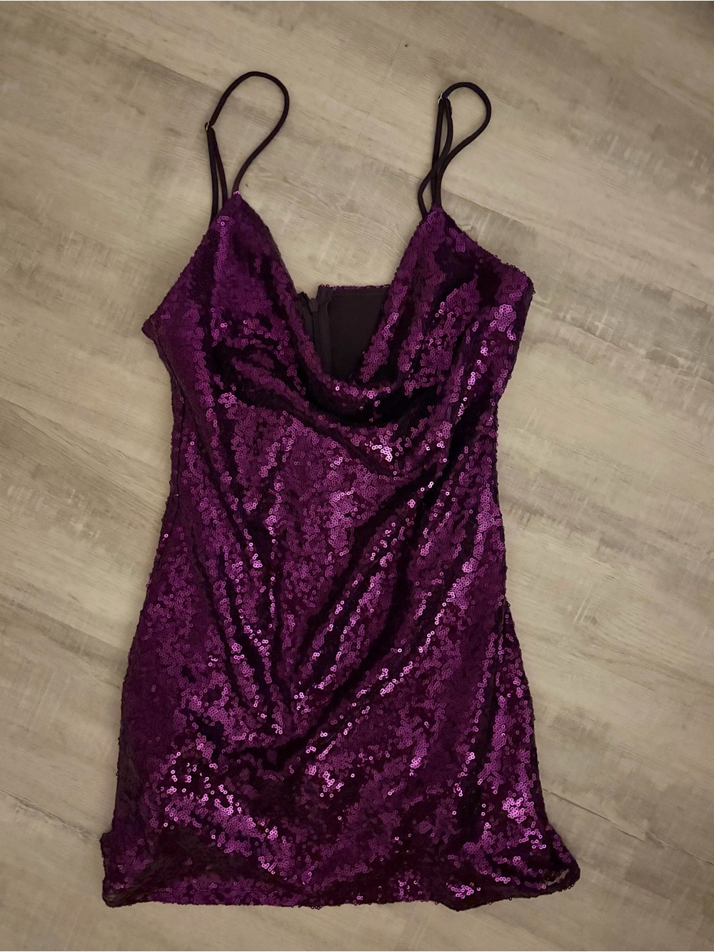 Purple Sequin Spaghetti Strap Dress